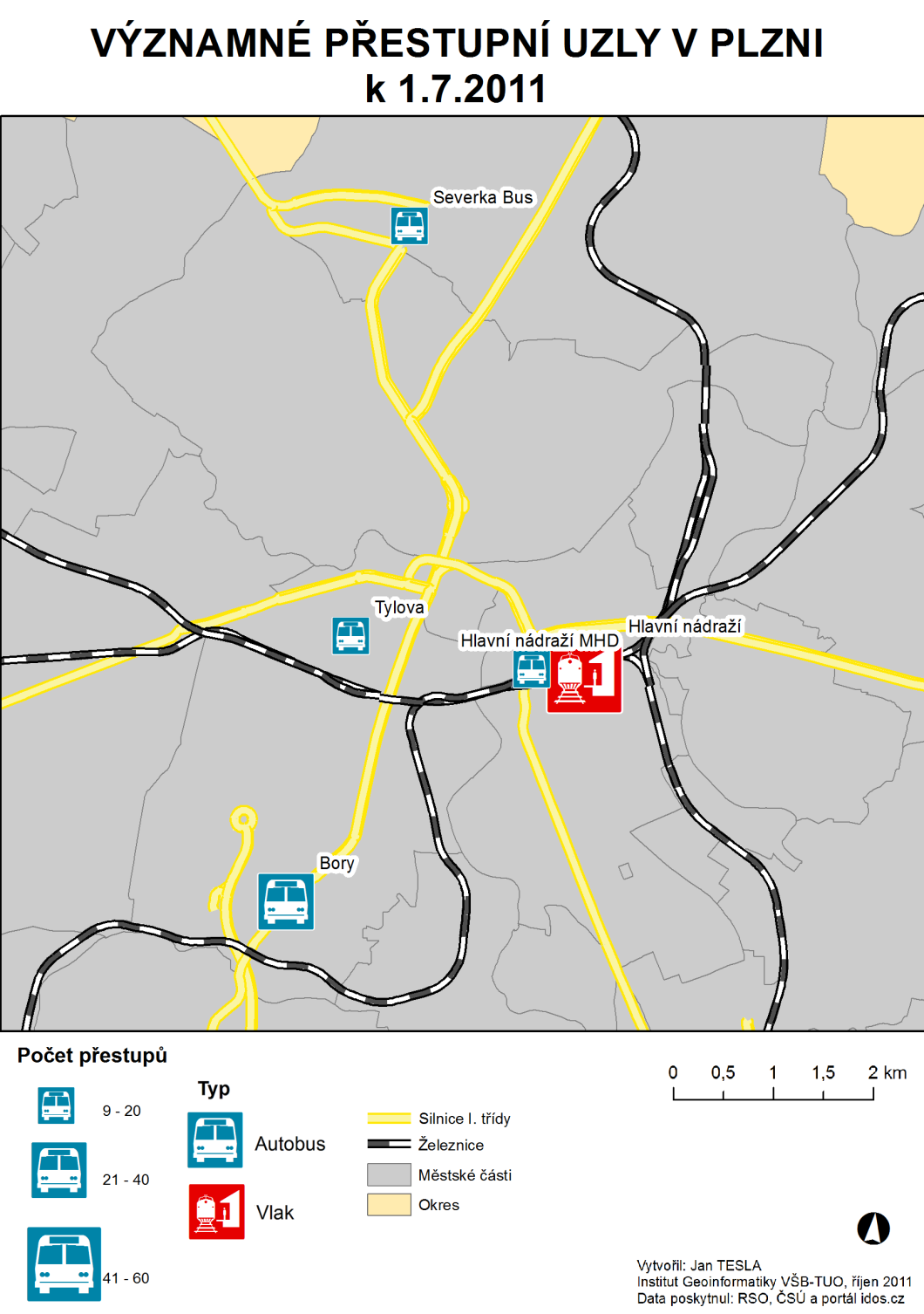 Obrázek č. 3, významné přestupní uzly v Plzni Liberec Sídlo Libereckého kraje a páté největší město ČR je Liberec. Město má 102 247 obyvatel (k 26. 3. 2011), kteří žijí na 106,10 km².