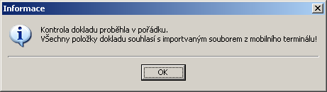 Okno s informací o úspěšné kontrole. Okno se zobrazenými chybnými položkami.