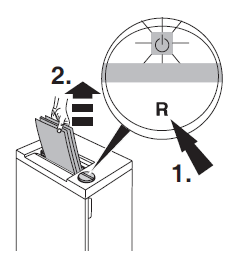 Automatické zastavení a zpětný chod při vložení většího množství papíru (symbol "ON/OFF" blikají).