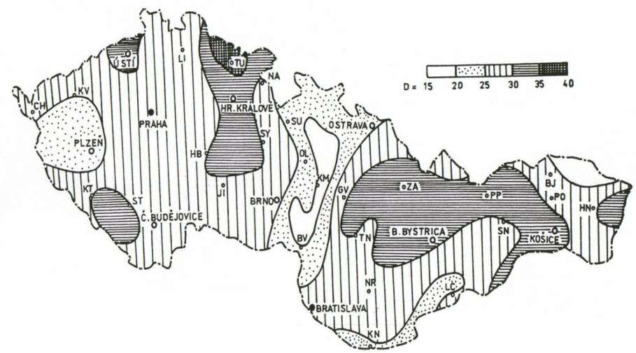 Isokeraunická mapka z ČSN 33