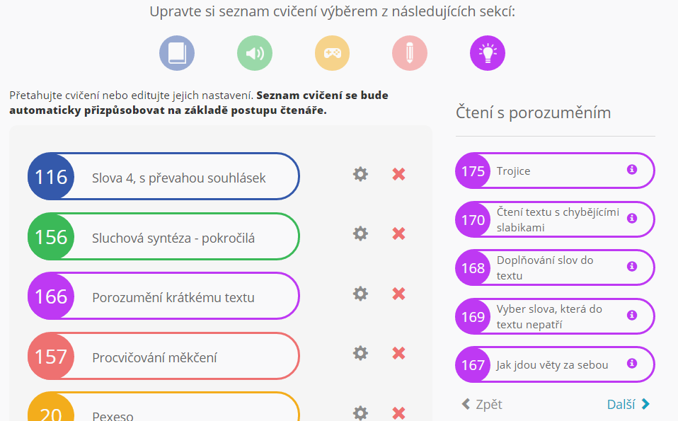 strany mají možnost sledovat čtenářské výkony dítěte a případně zasahovat do skladby nebo náročnosti cvičení a to vzdáleně, kdykoliv, online.