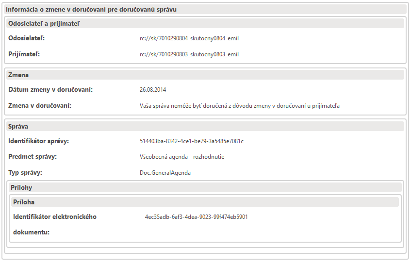 Obrázok 26: Vizualizácie formulára s informáciou o zmene v