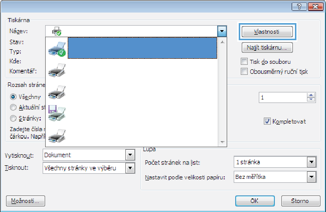 Vytvoření brožury (Windows) 1. Vyberte ze softwarového programu možnost Tisk. 2.