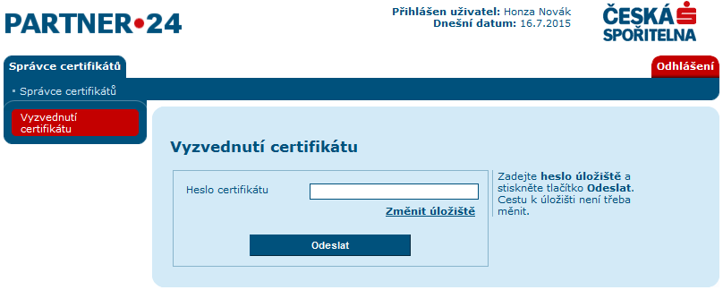 4.4. Vyzvednutí certifikátu Pokud se obrazovka nezměnila, nebo jste na vyzvednutí certifikátu nečekali, odkaz k jeho vyzvednutí Vám přijde emailem: V tom případě klikněte na odkaz v tomto emailu.