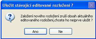 Založení nového rozložení přepíše původní editované nastavení, o čemž bude uživatel v případě, že funkce byla zvolena z panelu nástrojů, informován.