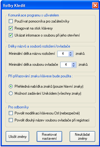 10.4. Dialog Volby Kledit Slouží pro nastavení různých parametrů, kterými může uživatel přizpůsobovat chování programu Kledit svým potřebám.