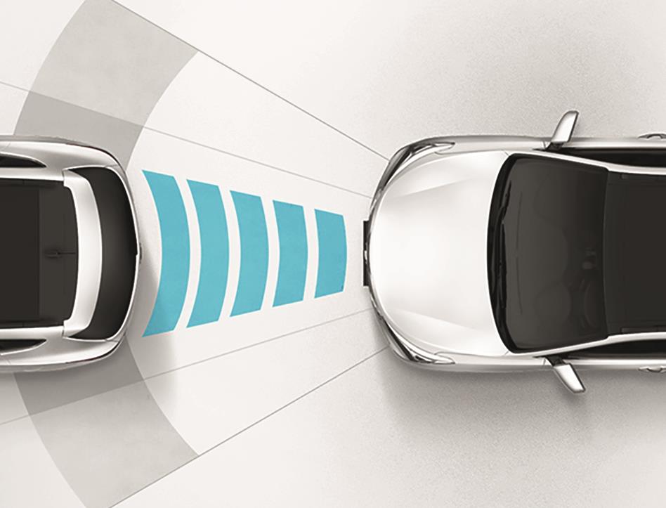 SCC Inteligentní adaptivní tempomat Radar na přídi vozu měří vzdálenost od vpředu jedoucího vozidla a automaticky udržuje nastavený odstup.