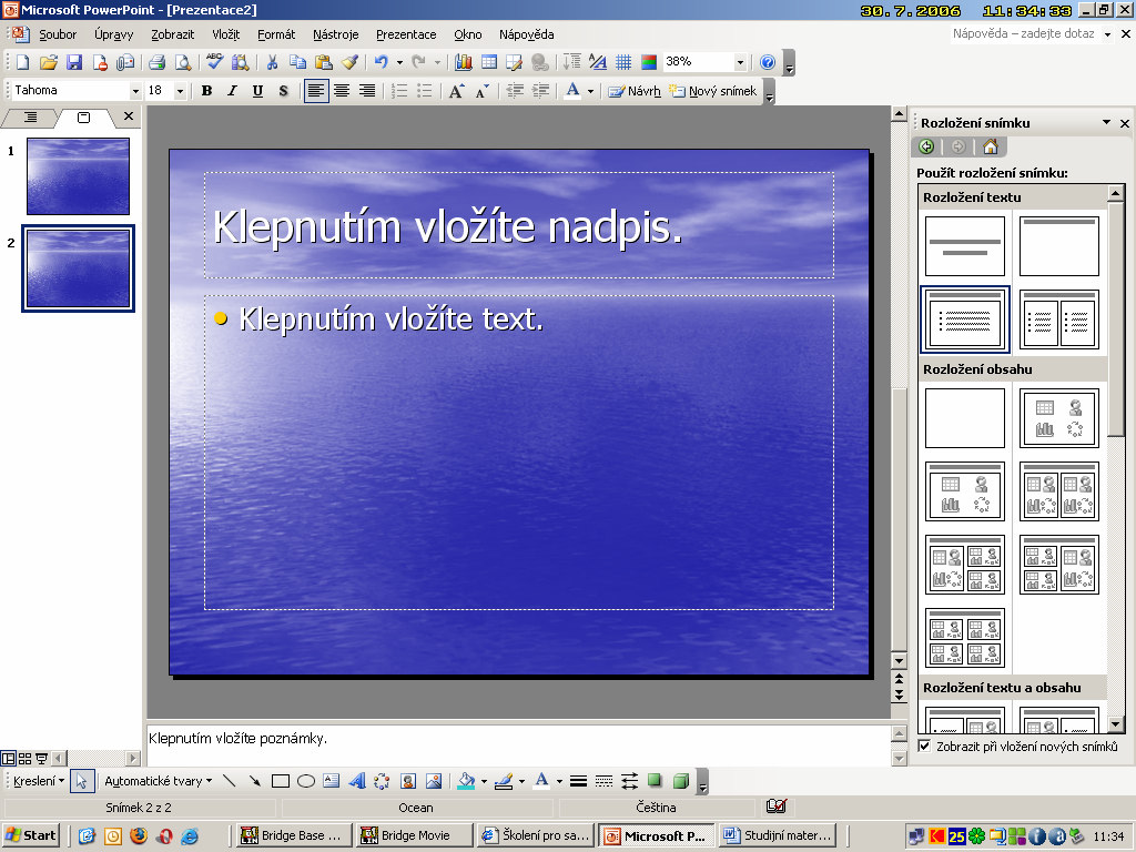 MS Office 2003 3.10 Poznámky k prezentaci oblast pro zápis poznámek Součástí normálního zobrazení je i podokno pro zápis textových poznámek k jednotlivým snímkům.