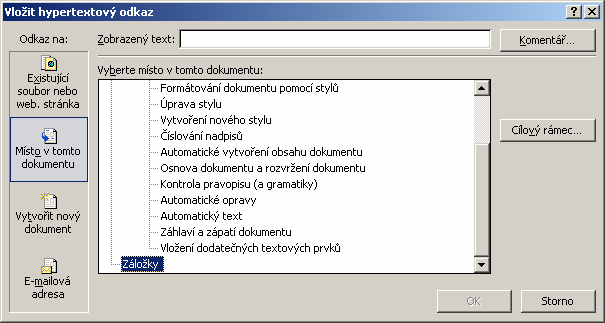 MS Word 2003 jejich značky, vysvětlivky se obvykle umísťují všechny najednou na konec dokumentu, kapitoly apod. Oba dva typy se vkládají Vložit Odkaz Poznámka pod čarou.