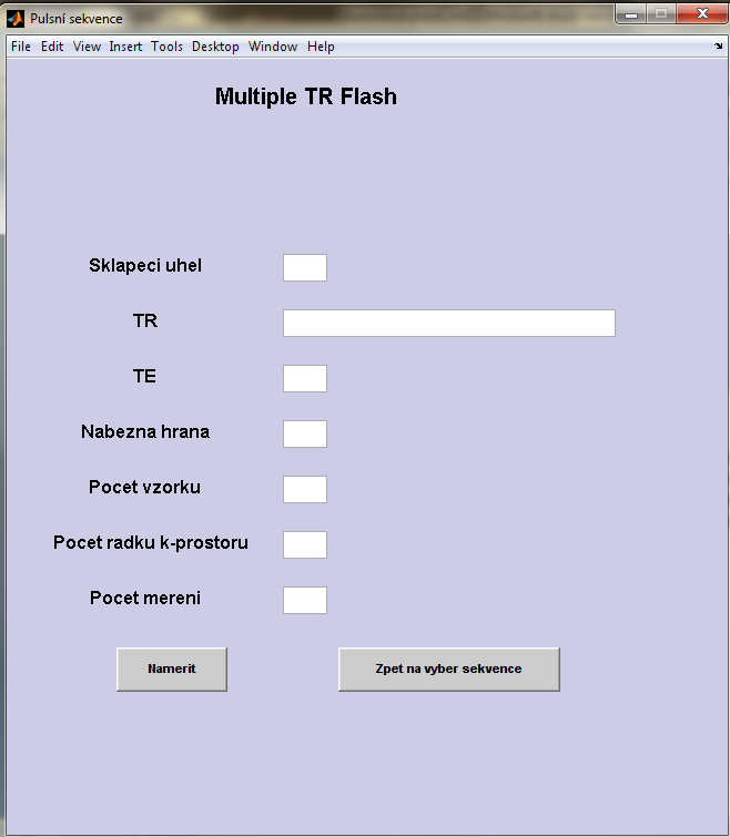 Obrázek 31: Okno s výběrem pulsní sekvence Pokud se zvolí sekvence multiple TR Flash, dojde pomocí příkazu fprintf k vytvoření souboru parametrů flash.