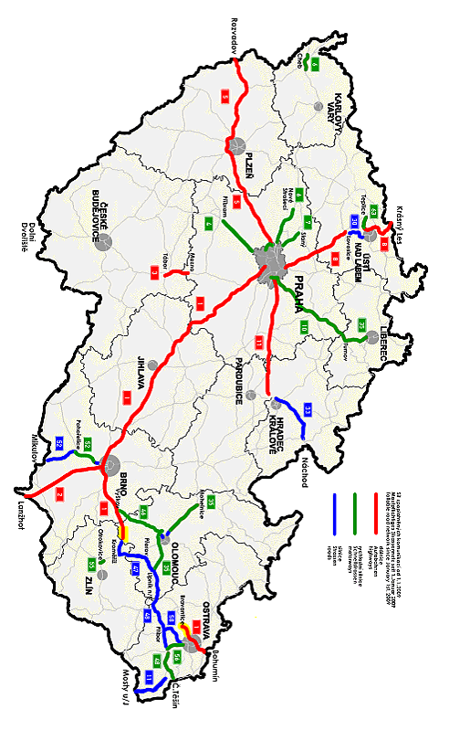 Příloha č. 1: Síť zpoplatněných komunikací od 1.1.2009 Zdroj: KAPSCH TELEMATIC SERVICES.