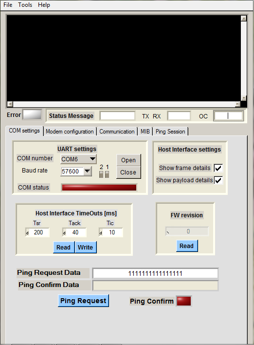 13.1. Prostředí ST7580 GUI Pro konfiguraci modemů EVALKITST7580-1 byl použit program ST7580 GUI (viz Obr. 23).
