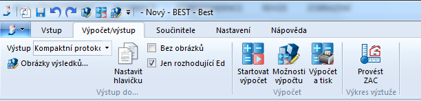 Úvodní příklad BEST beton Výpočet a výstup protokolu ve struktuře objektů (oblast C) kontextově pravým tlačítkem volba nabídnuté funkce Přidat návrhovou kombinaci na záložce Návrhové kombinace