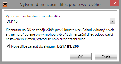 Uživatelská příručka IDEA Designer 43 >> - přiřadí prvky označené v seznamu Dostupné prvky do nově vytvářeného dimenzačního dílce.