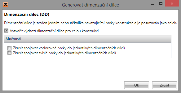 Uživatelská příručka IDEA Designer 44 4.5.3 Generování dimenzačních dílců Dimenzační dílce lze vytvořit hromadně.