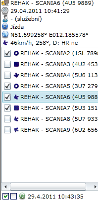 c) ONLINE PANEL označení vozidel online: jedoucí vozidlo s naznačeným směrem jízdy volnoběh vozidlo právě nastartovalo vozidlo má vypnutý motor výběr vozidel online: Pro výběr vozidel online označte