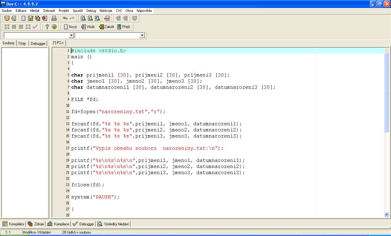 Program v jazyku C: #include <stdio.