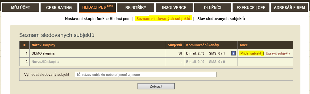 Změna názvu skupiny a možnost doplnění až 3 e-mailových adres Vybráním konkrétní e- mailové adresy můžeme zvolit sledované parametry V detailu sledované položky se dá nastavit četnost posílání