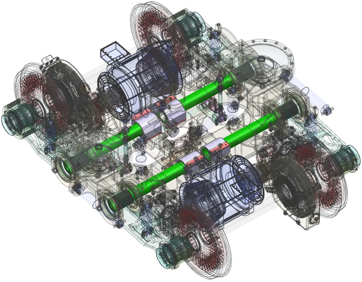 Vložení unašečů do rámu bylo vyřešeno přes otvory v přírubách trakčních motorů.