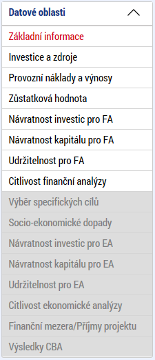 Veškeré údaje v celém modulu CBA se vyplňují v Kč (nikoli v tis. Kč)! Po vyplnění údajů na obrazovce Základní informace o CBA je třeba údaje Uložit.