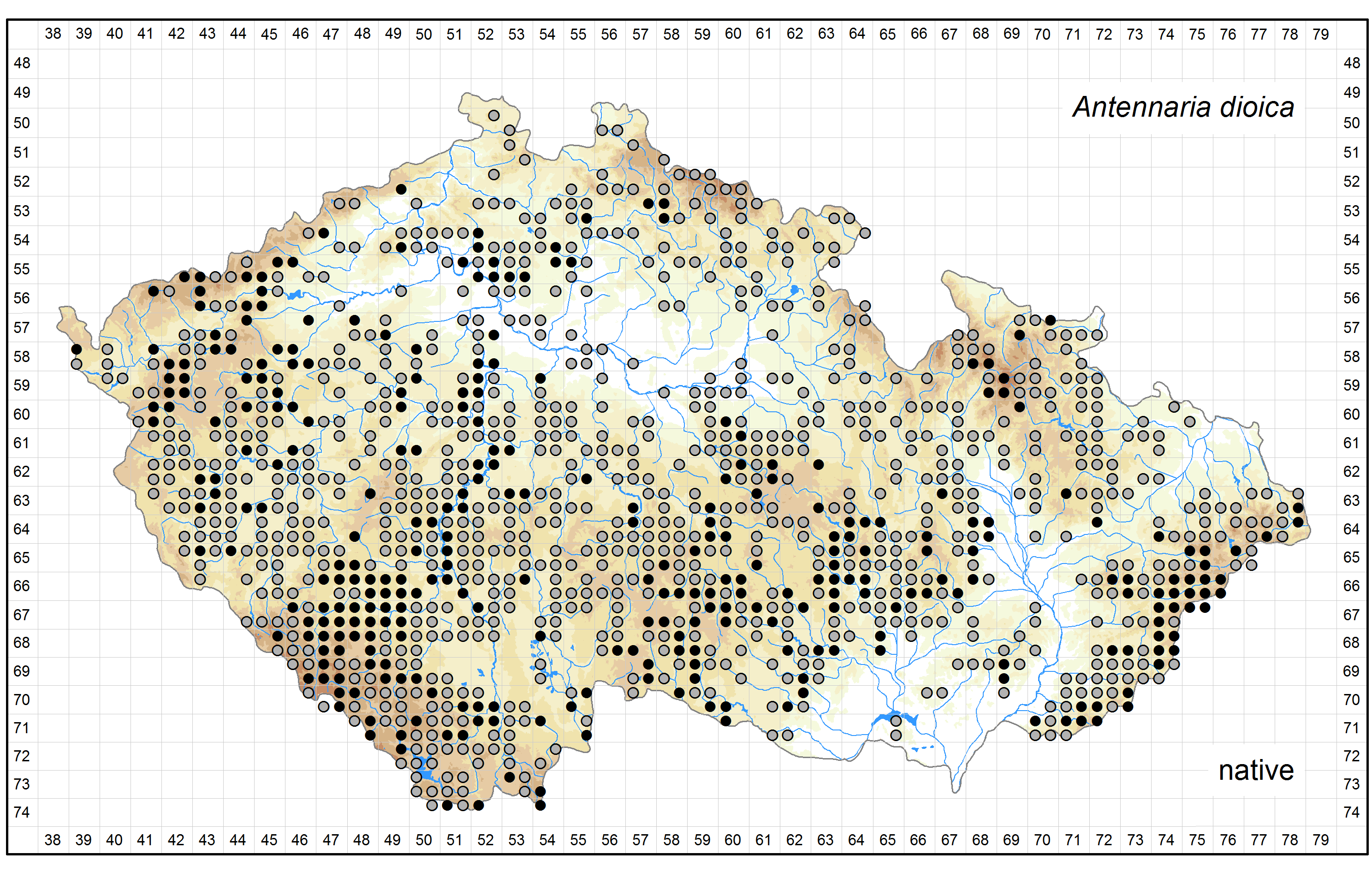 Distribution of Antennaria dioica in the Czech Republic Author of the map: Jitka Štěpánková Map produced on: 13-05-2016 Database records used for producing the distribution map of Antennaria dioica
