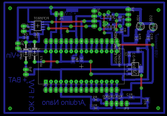 Pozemní stanice obsahuje tři desky. Desku s Arduino NANO, desku převodu úrovní a desku TCVR RFM69HW.