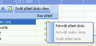 6.1.4 Přijetí úkolu Dvojitým kliknutím levým tlačítkem myši na ikonu stavu přijetí úkolu se zobrazí plovoucí okno pro určení (ne)přijetí úkolu všemi aktéry úkolu.