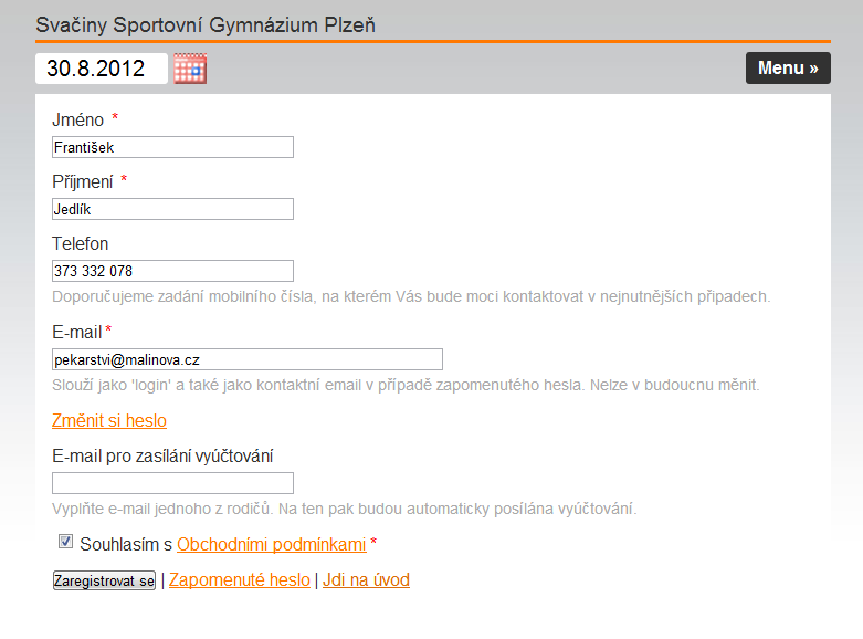 Registrace do systému Využívání systému je podmíněno registrací. Pro úspěšnou registraci je nutné být žákem nebo zaměstnancem SG a disponovat e-mailovým účtem.