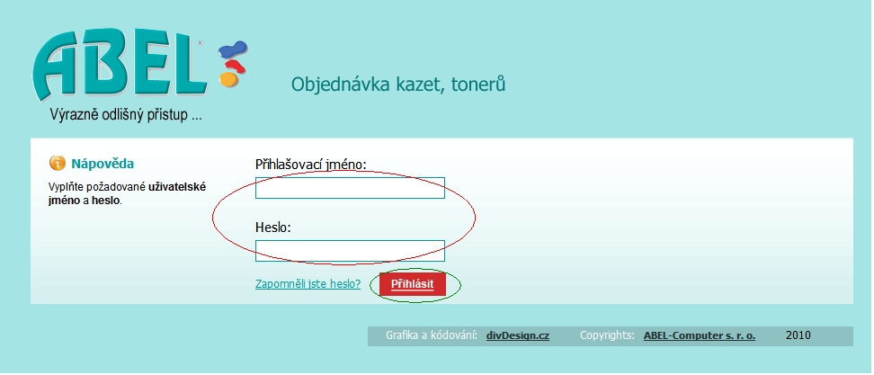 2. Přihlášení do online katalogu Nakupování v objednávkovém systému probíhá online na adrese: http://www.abel.