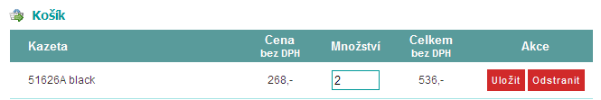 Obrázek 8 - Počet kusů 4.3. Košík Položky, které jste umístili do košíku nebyly odeslány a čekají na odeslání!