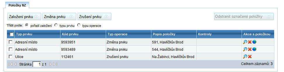 V detailu NZ (obrazovka UNZ110) se v Položkách NZ v příslušném řádku zobrazí Vámi navrhované změny. Nyní pokračujte kapitolou 3. Kontroly NZ, Schválení NZ.