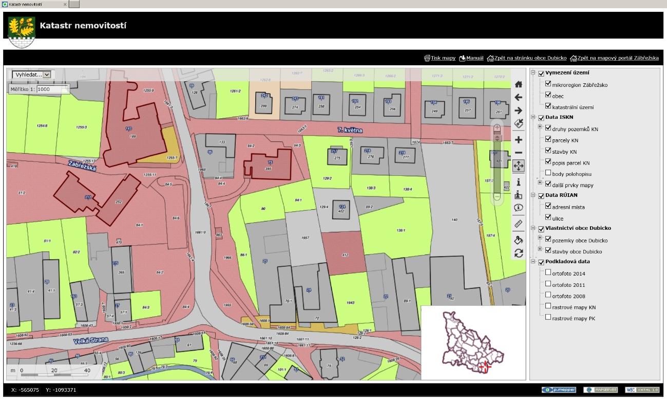 Projekty Na obrázku (Obr. 3) je náhled projektu katastru nemovitostí obce Dubicko. Obr. 3 Náhled projektu katastru nemovitostí obce Dubicko Pole s odkazy: Pole je umístěno nad legendou v černém poli.