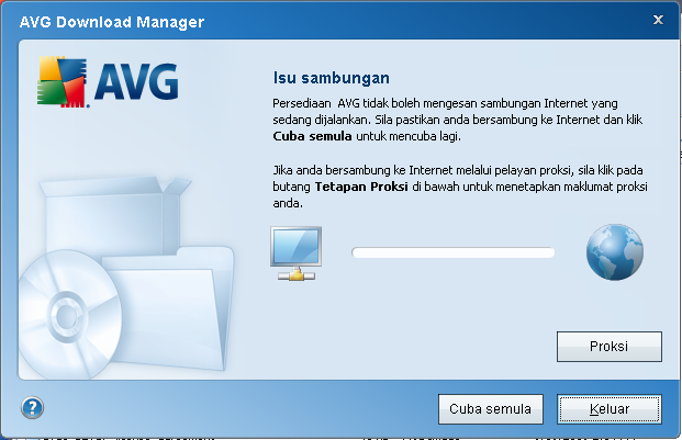 4.2. Semakan Kesambungan Dalam langkah seterusnya, AVG Download Manager akan cuba menerbitkan sambungan Internet supaya kemas kini tersebut boleh ditempatkan.