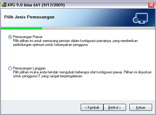 5.4. Pilih Jenis Pemasangan Dialog Pilih Jenis Pemasangan menawarkan pilihan dua opsyen pemasangan: pemasanganstandard dan tersuai.