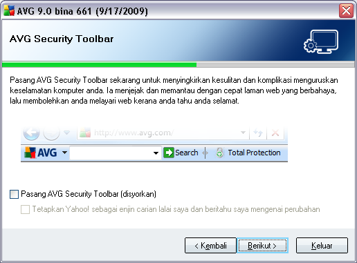 5.9. AVG Security Toolbar Dalam dialog AVG Security Toolbar, tentukan sama ada anda hendak memasang AVG Security Toolbar (pengesahan hasil carian bagi enjin carian Internet yang disokong).