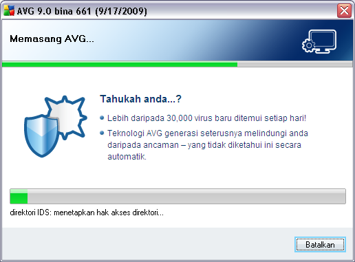 5.10. Memasang AVG Dialog Memasang AVG menunjukkan perkembangan proses pemasangan dan tidak memerlukan sebarang