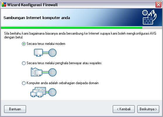 Dalam dialog ini, Wizard Konfigurasi Firewall bertanyakan jenis komputer yang anda gunakan.