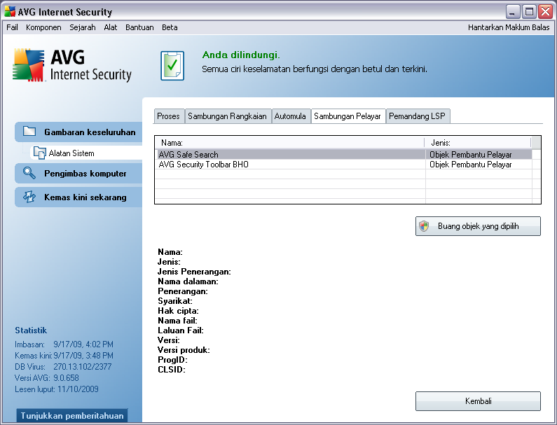 8.5.4. Sambungan Pelayar DialogSambungan Pelayar mengandungi senarai plug-in (cth. aplikasi) yang dipasang di dalam pelayar Internet.