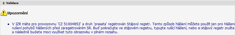 Další cesta je přes rozkliknutí nadpisu Stájový registr/seznam registrů v levém hlavním menu a poklikem na ikonu: 2.3. Problémy související se stájovým registrem 2.3.1. Problém č.