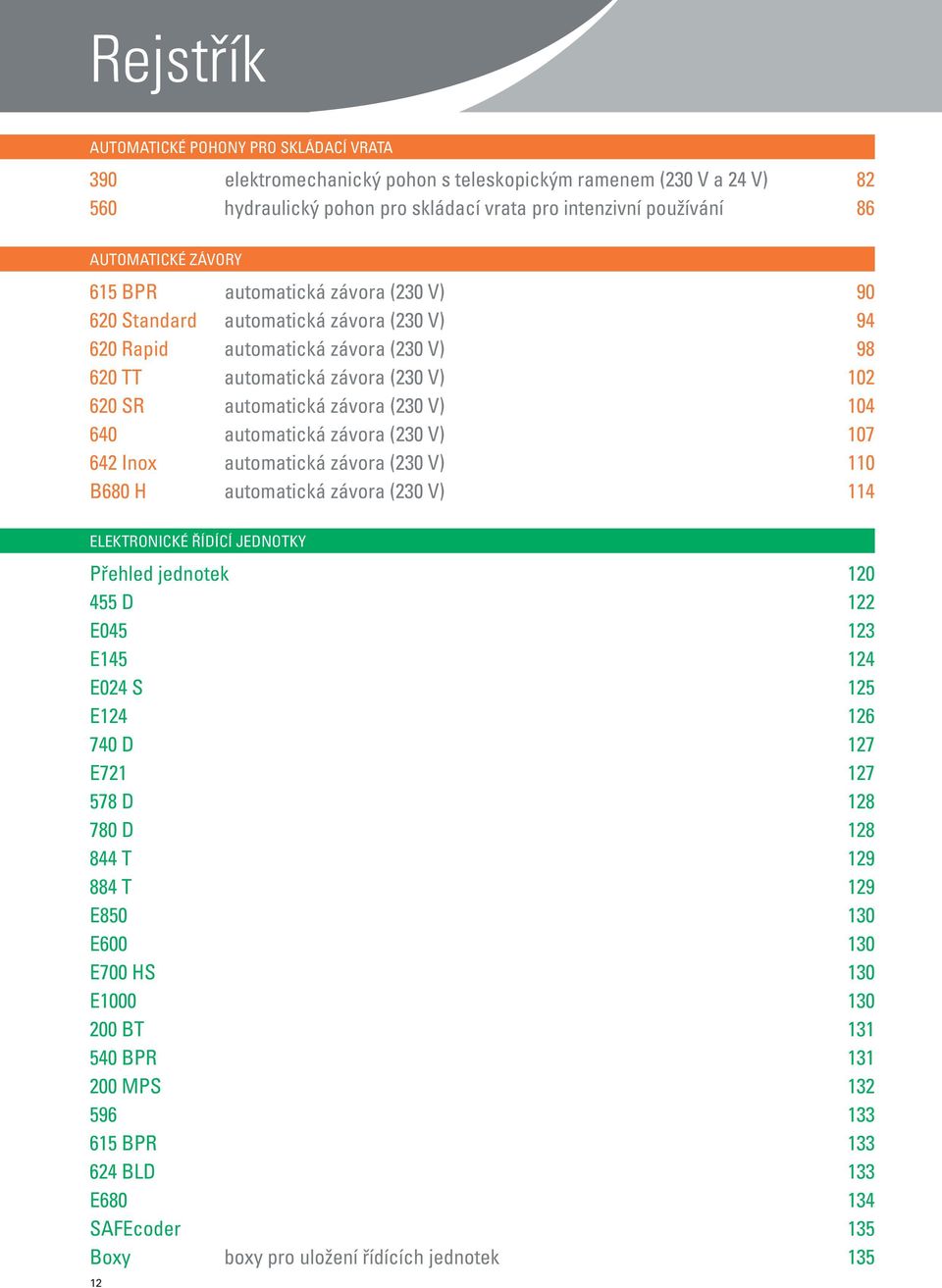 104 640 automatická závora (230 V) 107 642 Inox automatická závora (230 V) 110 B680 H automatická závora (230 V) 114 ELEKTRONICKÉ ŘÍDÍCÍ JEDNOTKY Přehled jednotek 120 455 D 122 E045 123 E145 124 E024