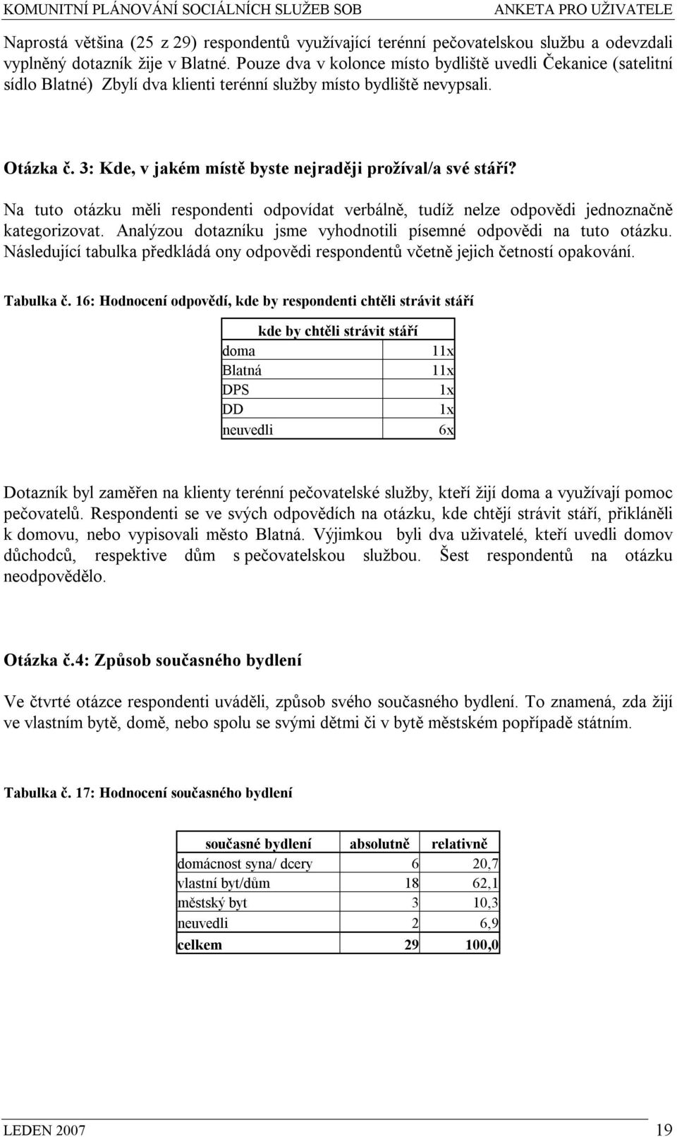 3: Kde, v jakém místě byste nejraději prožíval/a své stáří? Na tuto otázku měli respondenti odpovídat verbálně, tudíž nelze odpovědi jednoznačně kategorizovat.