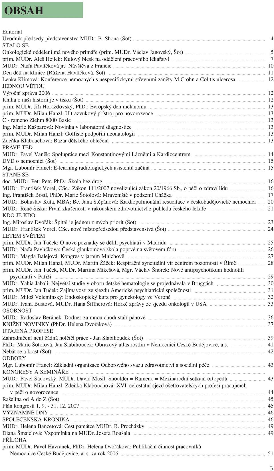 Crohn a Colitis ulcerosa 12 JEDNOU VùTOU V roãní zpráva 2006 12 Kniha o na í historii je v tisku ( ot) 12 prim. MUDr.