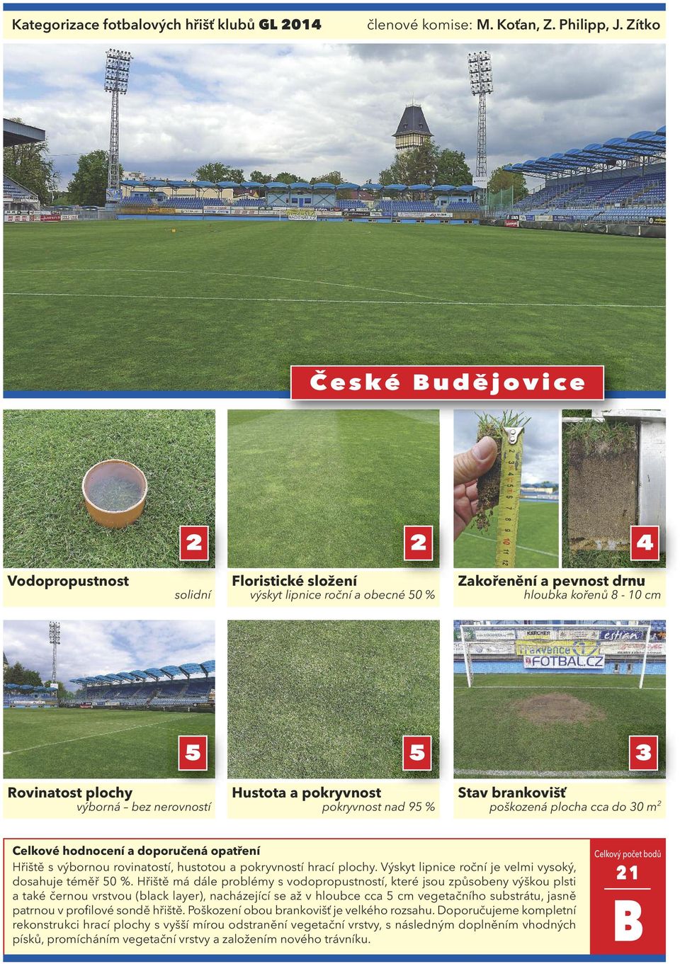 Hřiště má dále problémy s vodopropustností, které jsou způsobeny výškou plsti a také černou vrstvou (black layer), nacházející se až v hloubce cca cm vegetačního substrátu, jasně