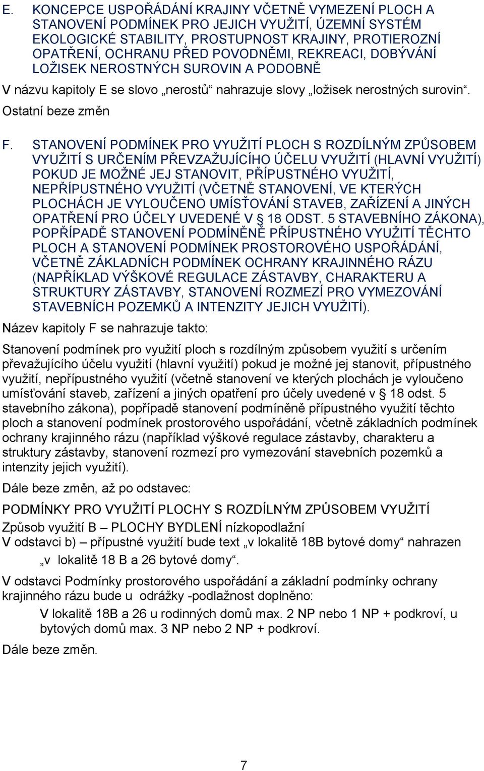 STANOVENÍ PODMÍNEK PRO VYUŽITÍ PLOCH S ROZDÍLNÝM ZPŮSOBEM VYUŽITÍ S URČENÍM PŘEVZAŽUJÍCÍHO ÚČELU VYUŽITÍ (HLAVNÍ VYUŽITÍ) POKUD JE MOŽNÉ JEJ STANOVIT, PŘÍPUSTNÉHO VYUŽITÍ, NEPŘÍPUSTNÉHO VYUŽITÍ