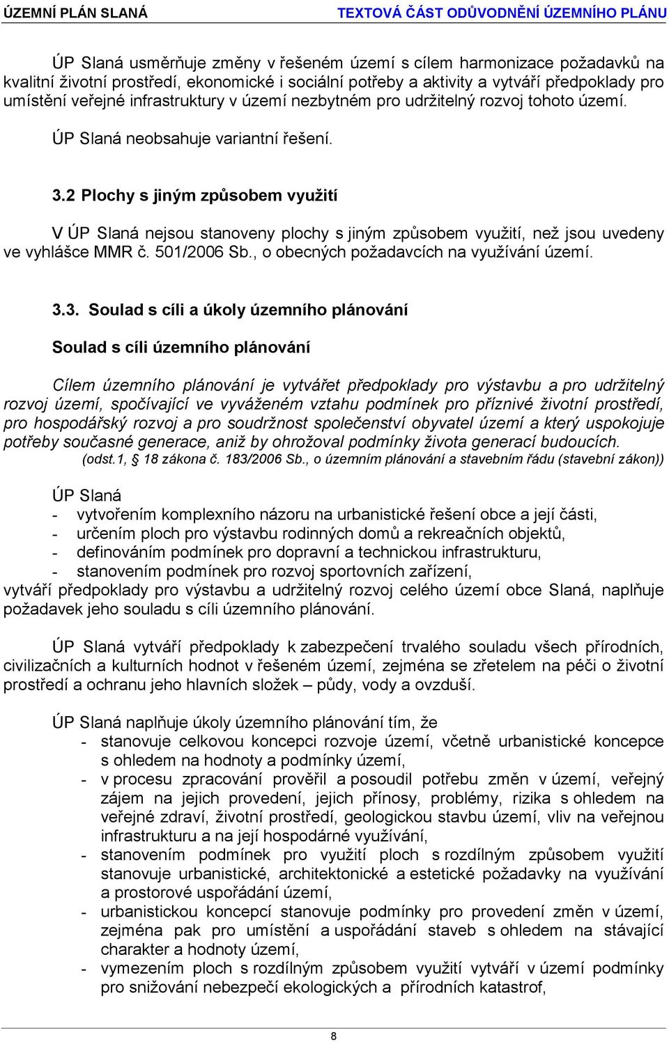 2 Plochy s jiným způsobem využití V ÚP Slaná nejsou stanoveny plochy s jiným způsobem využití, než jsou uvedeny ve vyhlášce MMR č. 501/2006 Sb., o obecných požadavcích na využívání území. 3.