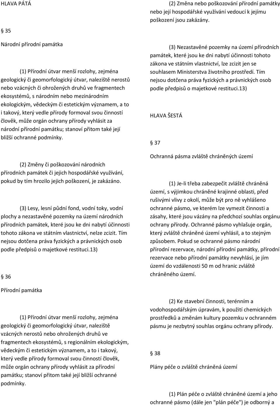 památku; stanoví přitom také její bližší ochranné podmínky. (2) Změny či poškozování národních přírodních památek či jejich hospodářské využívání, pokud by tím hrozilo jejich poškození, je zakázáno.