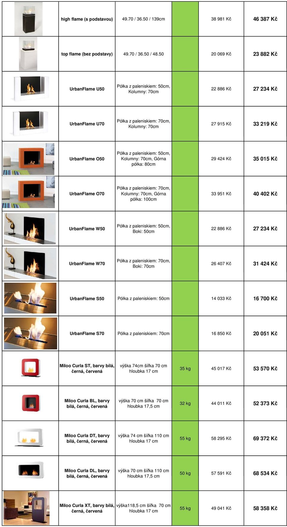 O70 Kolumny: 70cm, Górna półka: 100cm 33 951 Kč 40 402 Kč UrbanFlame W50 Boki: 50cm 22 886 Kč 27 234 Kč UrbanFlame W70 Boki: 70cm 26 407 Kč 31 424 Kč UrbanFlame S50 Półka z paleniskiem: 50cm 14 033