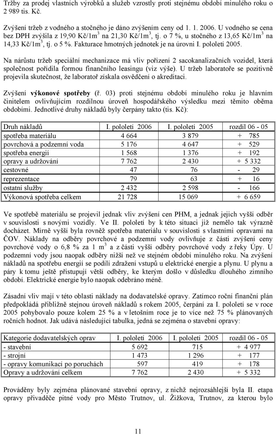 Na nárůstu tržeb speciální mechanizace má vliv pořízení 2 sacokanalizačních vozidel, která společnost pořídila formou finančního leasingu (viz výše).