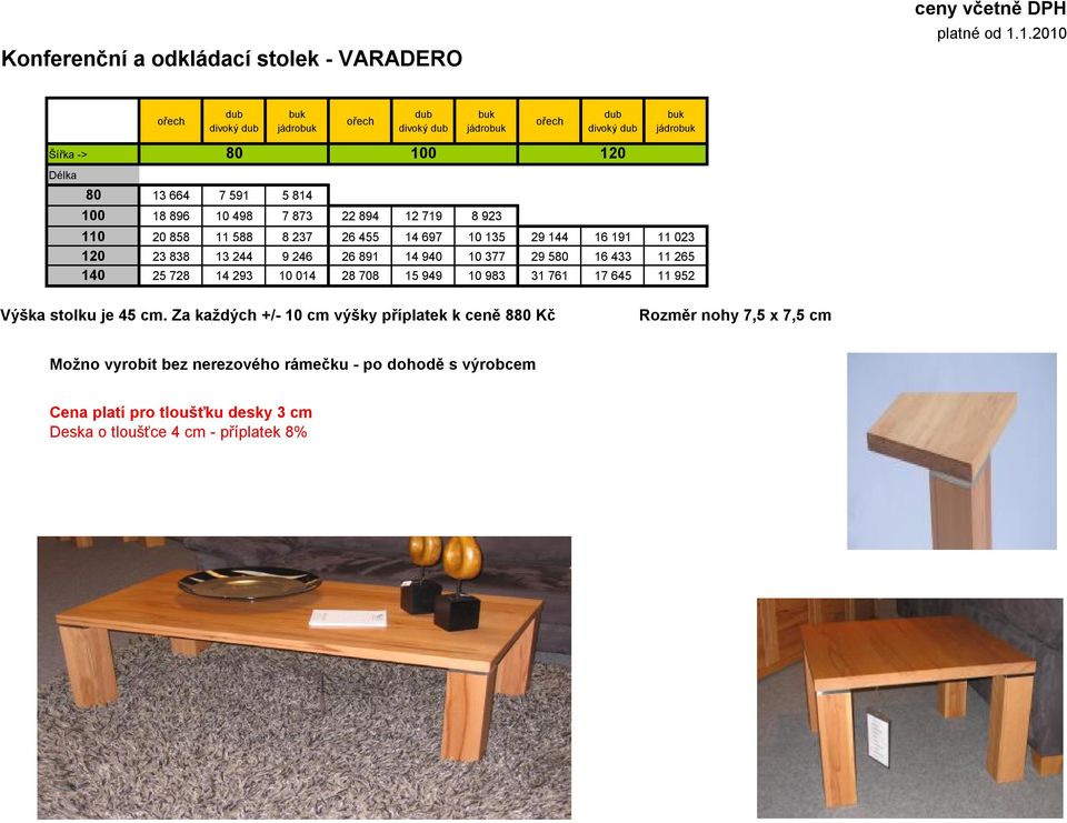 293 10 014 28 708 15 949 10 983 31 761 17 645 11 952 Výška stolku je 45 cm.