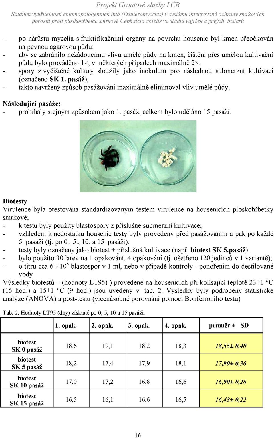 pasáž); - takto navržený způsob pasážování maximálně eliminoval vliv umělé půdy. Následující pasáže: - probíhaly stejným způsobem jako 1. pasáž, celkem bylo uděláno 15 pasáží.